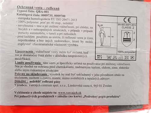 pracovná ochranná vesta vrcpro, typ qba - č